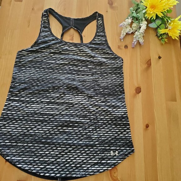 Under Armour Tops - Under Armor womens workout tank top size s black white scoop neck mesh back